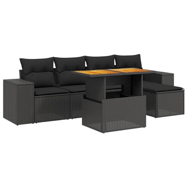 Grote foto vidaxl 6 delige loungeset met kussens poly rattan zwart tuin en terras tuinmeubelen