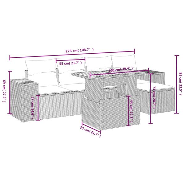 Grote foto vidaxl 6 delige loungeset met kussens poly rattan zwart tuin en terras tuinmeubelen