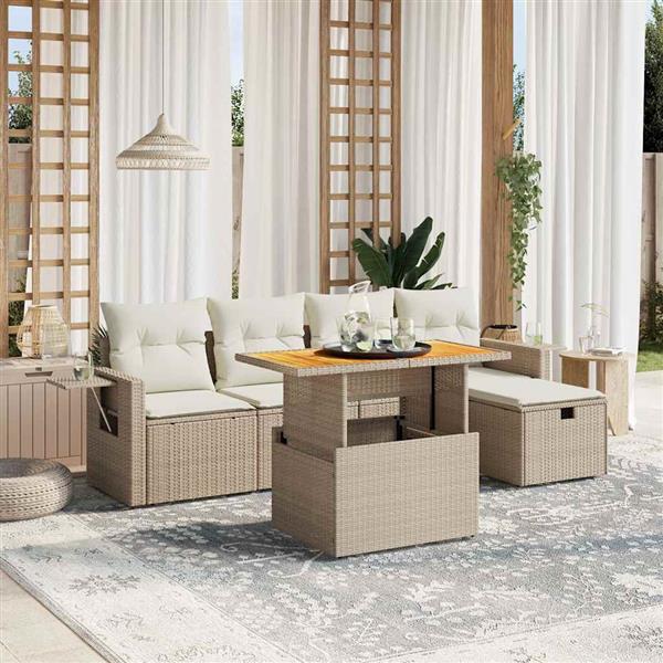 Grote foto vidaxl 6 delige loungeset met kussens poly rattan beige tuin en terras tuinmeubelen