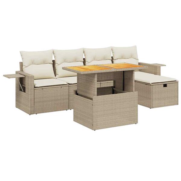 Grote foto vidaxl 6 delige loungeset met kussens poly rattan beige tuin en terras tuinmeubelen