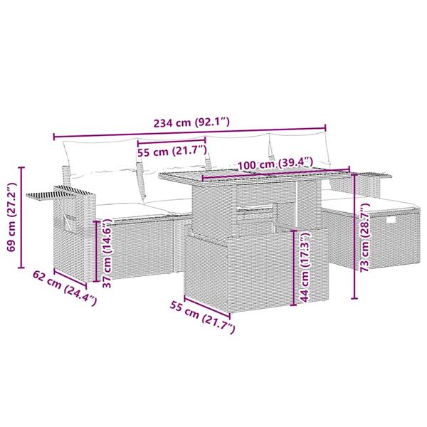 Grote foto vidaxl 6 delige loungeset met kussens poly rattan beige tuin en terras tuinmeubelen