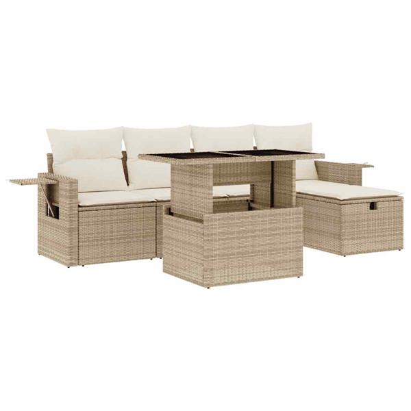 Grote foto vidaxl 6 delige loungeset met kussens poly rattan beige tuin en terras tuinmeubelen