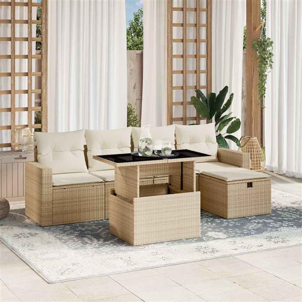 Grote foto vidaxl 6 delige loungeset met kussens poly rattan beige tuin en terras tuinmeubelen
