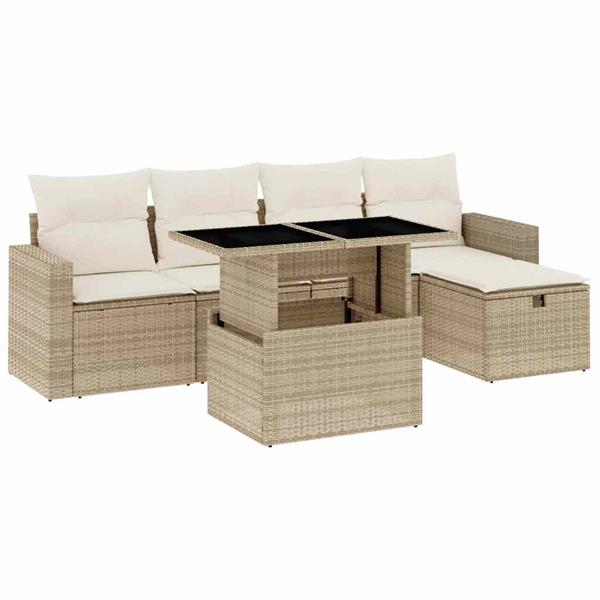 Grote foto vidaxl 6 delige loungeset met kussens poly rattan beige tuin en terras tuinmeubelen