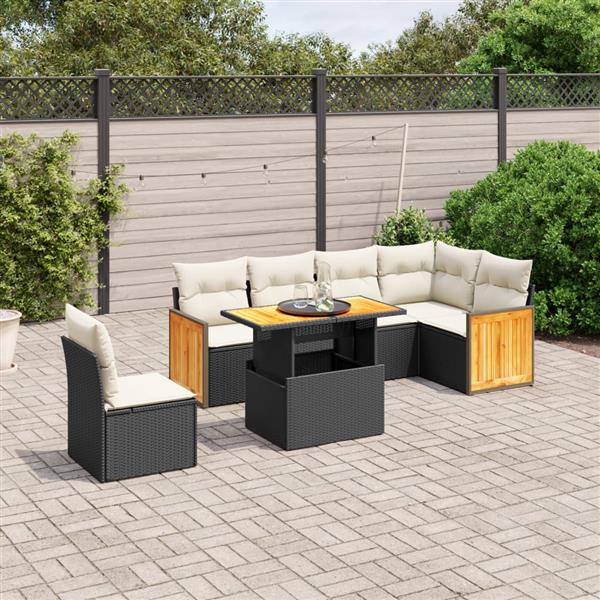 Grote foto vidaxl 7 delige loungeset met kussens poly rattan zwart tuin en terras tuinmeubelen
