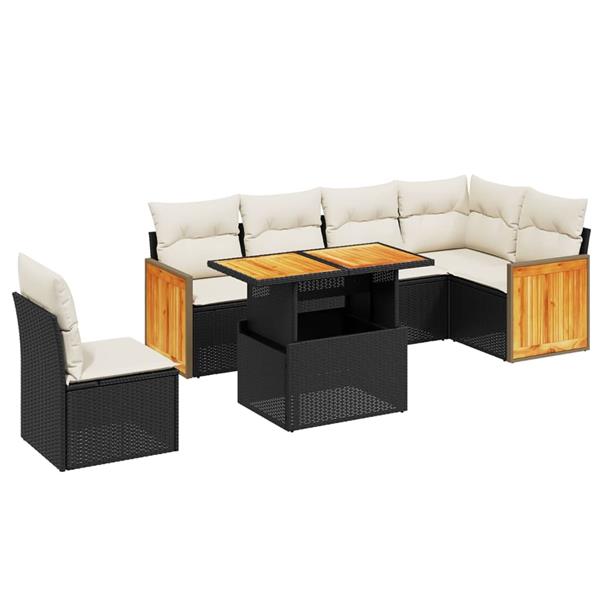 Grote foto vidaxl 7 delige loungeset met kussens poly rattan zwart tuin en terras tuinmeubelen