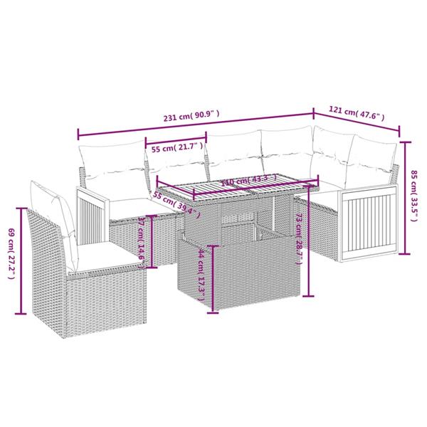 Grote foto vidaxl 7 delige loungeset met kussens poly rattan zwart tuin en terras tuinmeubelen