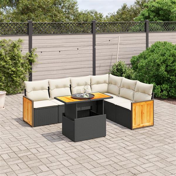 Grote foto vidaxl 7 delige loungeset met kussens poly rattan zwart tuin en terras tuinmeubelen