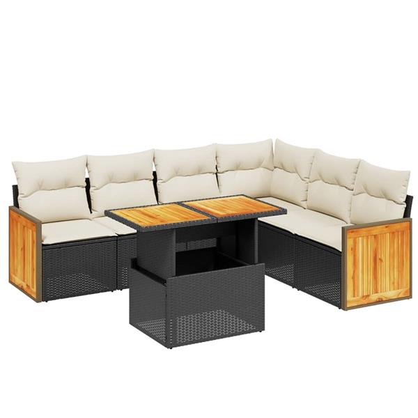 Grote foto vidaxl 7 delige loungeset met kussens poly rattan zwart tuin en terras tuinmeubelen