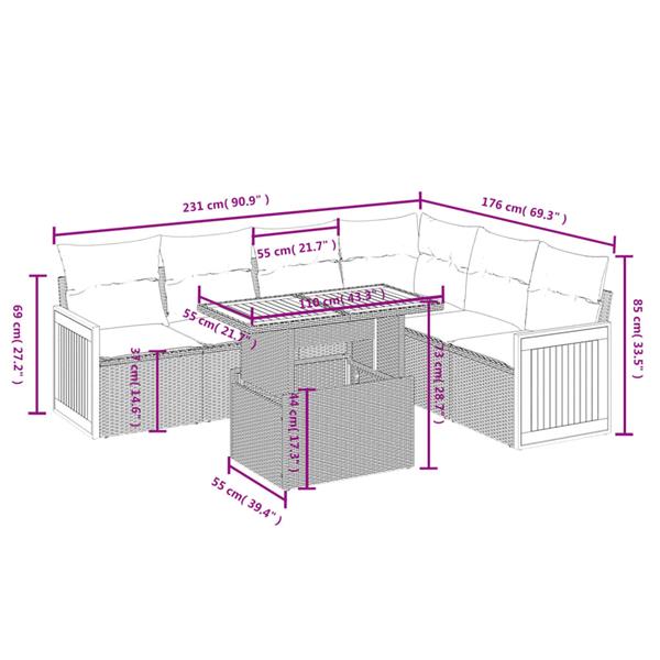 Grote foto vidaxl 7 delige loungeset met kussens poly rattan zwart tuin en terras tuinmeubelen