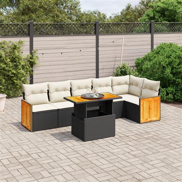 Grote foto vidaxl 7 delige loungeset met kussens poly rattan zwart tuin en terras tuinmeubelen