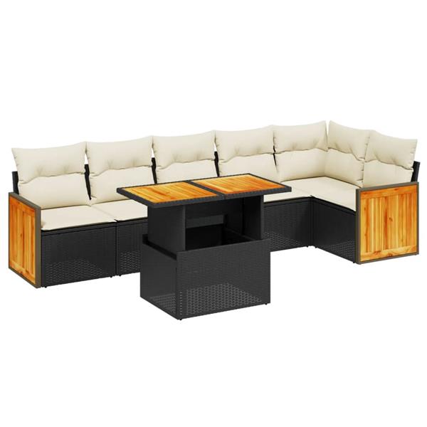 Grote foto vidaxl 7 delige loungeset met kussens poly rattan zwart tuin en terras tuinmeubelen