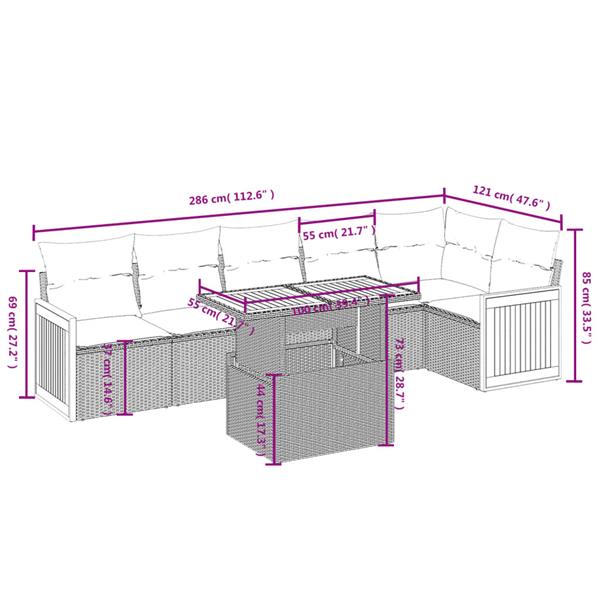 Grote foto vidaxl 7 delige loungeset met kussens poly rattan zwart tuin en terras tuinmeubelen