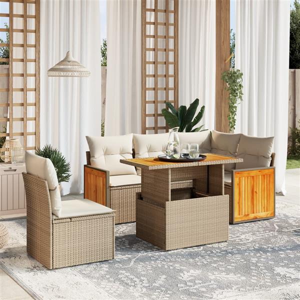 Grote foto vidaxl 6 delige loungeset met kussens poly rattan beige tuin en terras tuinmeubelen