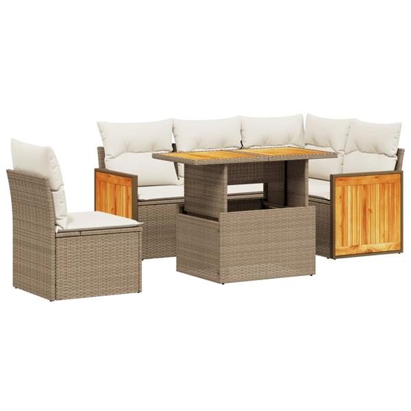 Grote foto vidaxl 6 delige loungeset met kussens poly rattan beige tuin en terras tuinmeubelen