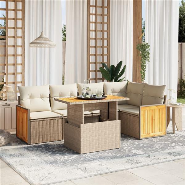 Grote foto vidaxl 6 delige loungeset met kussens poly rattan beige tuin en terras tuinmeubelen
