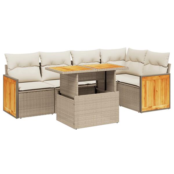 Grote foto vidaxl 6 delige loungeset met kussens poly rattan beige tuin en terras tuinmeubelen