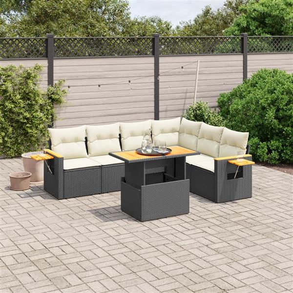 Grote foto vidaxl 7 delige loungeset met kussens poly rattan zwart tuin en terras tuinmeubelen