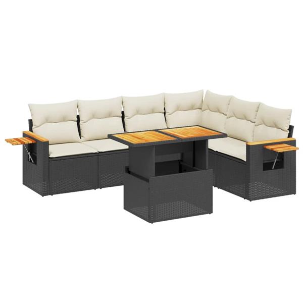 Grote foto vidaxl 7 delige loungeset met kussens poly rattan zwart tuin en terras tuinmeubelen