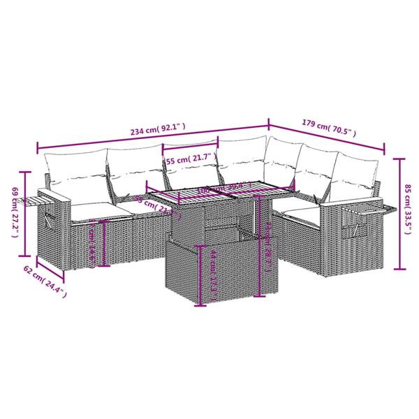 Grote foto vidaxl 7 delige loungeset met kussens poly rattan zwart tuin en terras tuinmeubelen