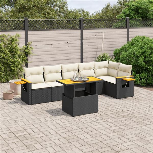 Grote foto vidaxl 7 delige loungeset met kussens poly rattan zwart tuin en terras tuinmeubelen