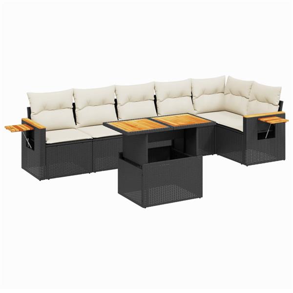 Grote foto vidaxl 7 delige loungeset met kussens poly rattan zwart tuin en terras tuinmeubelen