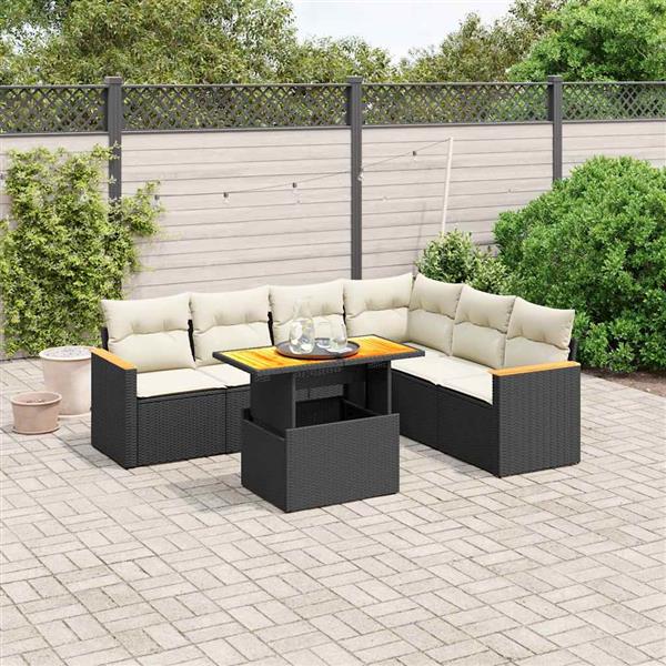 Grote foto vidaxl 7 delige loungeset met kussens poly rattan zwart tuin en terras tuinmeubelen