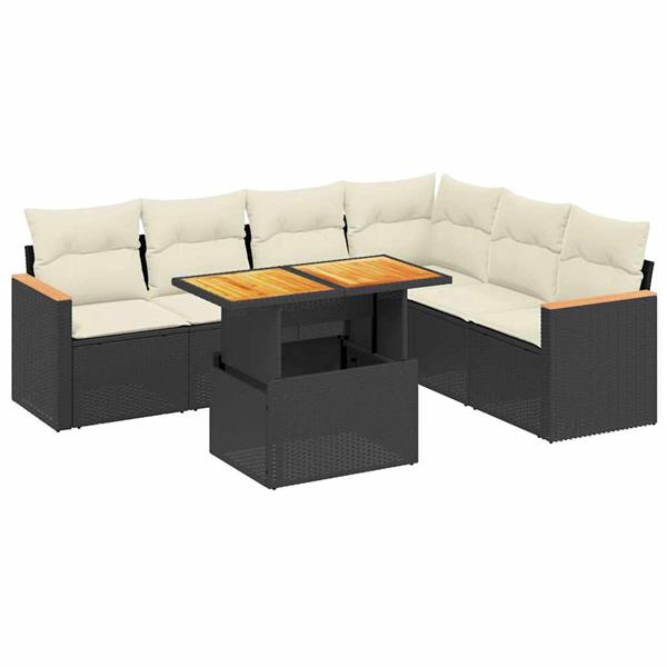 Grote foto vidaxl 7 delige loungeset met kussens poly rattan zwart tuin en terras tuinmeubelen