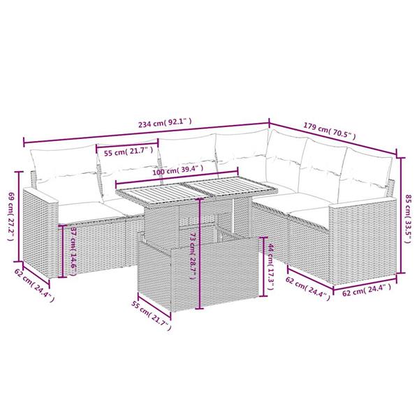 Grote foto vidaxl 7 delige loungeset met kussens poly rattan zwart tuin en terras tuinmeubelen
