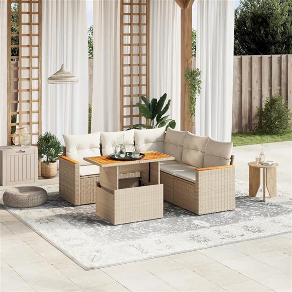 Grote foto vidaxl 6 delige loungeset met kussens poly rattan beige tuin en terras tuinmeubelen