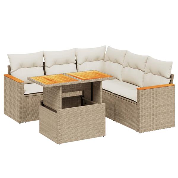 Grote foto vidaxl 6 delige loungeset met kussens poly rattan beige tuin en terras tuinmeubelen