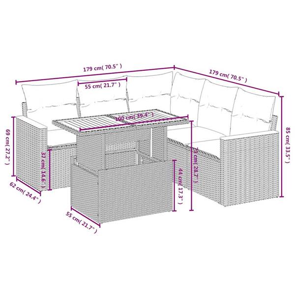 Grote foto vidaxl 6 delige loungeset met kussens poly rattan beige tuin en terras tuinmeubelen