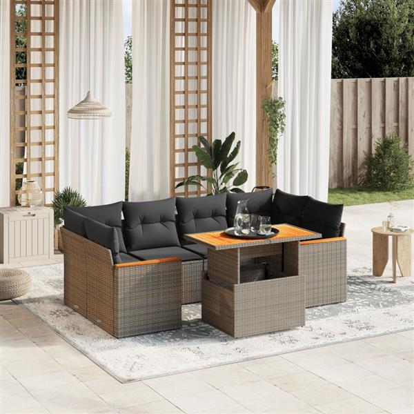 Grote foto vidaxl 7 delige loungeset met kussens poly rattan grijs tuin en terras tuinmeubelen