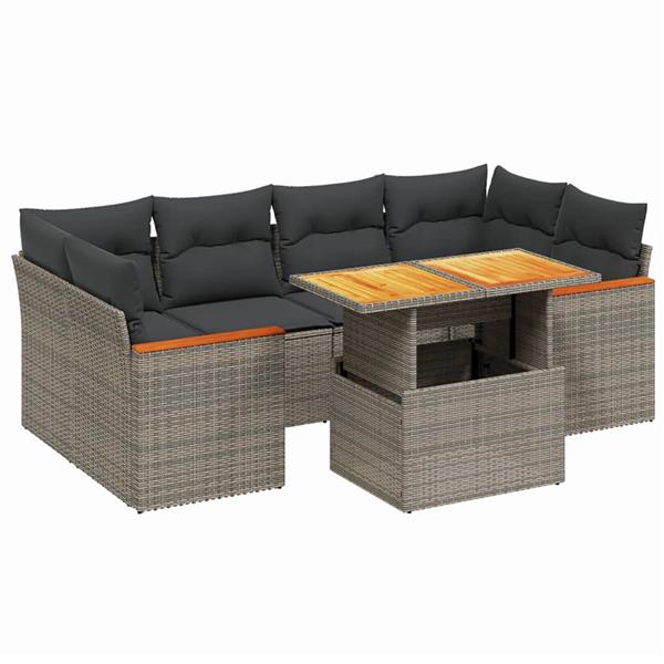 Grote foto vidaxl 7 delige loungeset met kussens poly rattan grijs tuin en terras tuinmeubelen