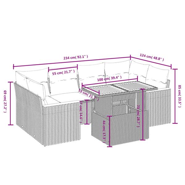 Grote foto vidaxl 7 delige loungeset met kussens poly rattan grijs tuin en terras tuinmeubelen