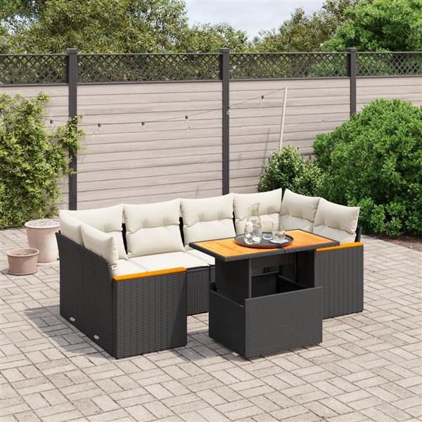 Grote foto vidaxl 7 delige loungeset met kussens poly rattan zwart tuin en terras tuinmeubelen