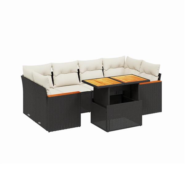 Grote foto vidaxl 7 delige loungeset met kussens poly rattan zwart tuin en terras tuinmeubelen