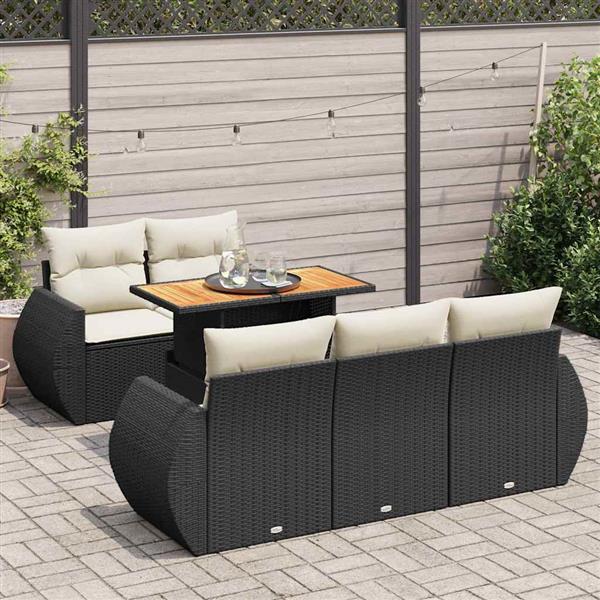 Grote foto vidaxl 6 delige loungeset met kussens poly rattan zwart tuin en terras tuinmeubelen