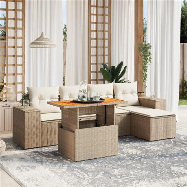 Grote foto vidaxl 6 delige loungeset met kussens poly rattan beige tuin en terras tuinmeubelen