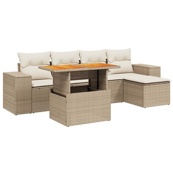 Grote foto vidaxl 6 delige loungeset met kussens poly rattan beige tuin en terras tuinmeubelen