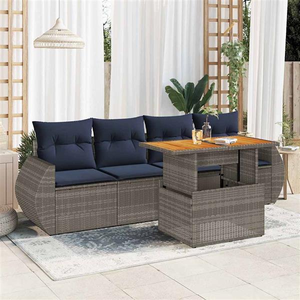 Grote foto vidaxl 5 delige loungeset met kussens poly rattan grijs tuin en terras tuinmeubelen