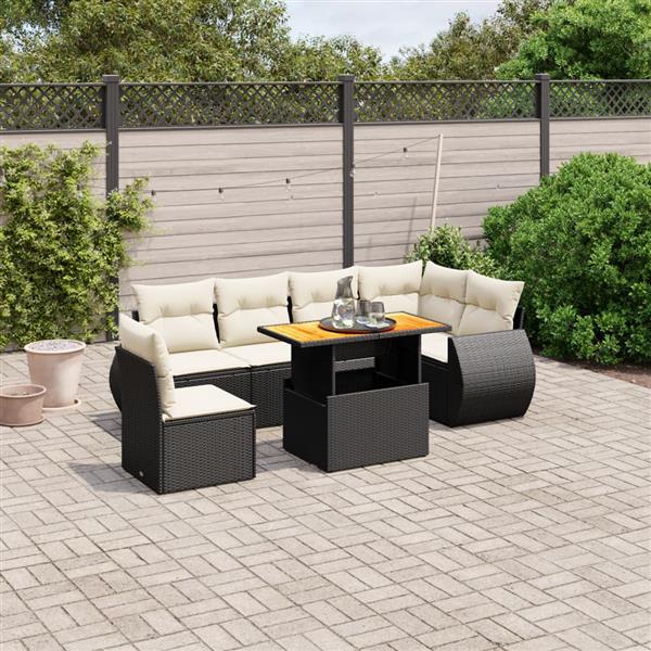 Grote foto vidaxl 7 delige loungeset met kussens poly rattan zwart tuin en terras tuinmeubelen