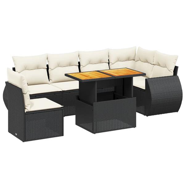 Grote foto vidaxl 7 delige loungeset met kussens poly rattan zwart tuin en terras tuinmeubelen