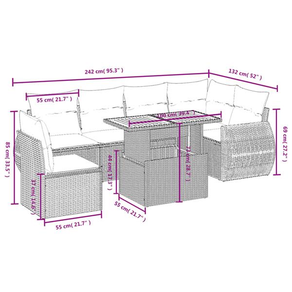 Grote foto vidaxl 7 delige loungeset met kussens poly rattan zwart tuin en terras tuinmeubelen