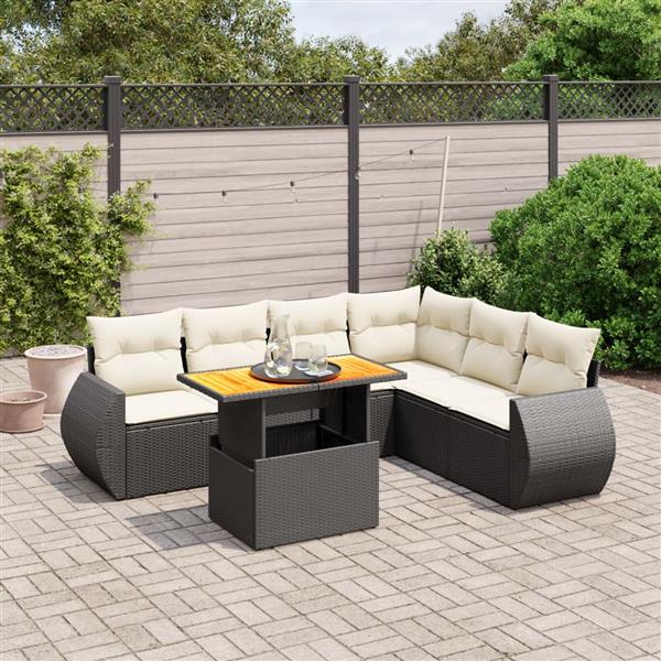 Grote foto vidaxl 7 delige loungeset met kussens poly rattan zwart tuin en terras tuinmeubelen