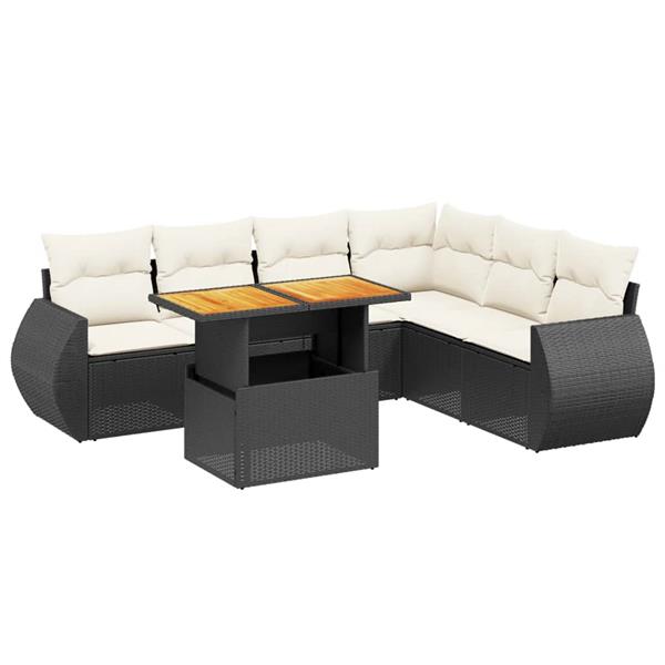 Grote foto vidaxl 7 delige loungeset met kussens poly rattan zwart tuin en terras tuinmeubelen