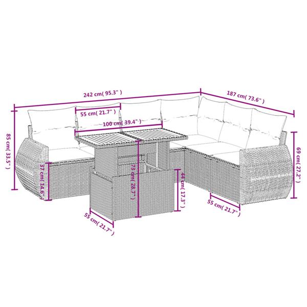 Grote foto vidaxl 7 delige loungeset met kussens poly rattan zwart tuin en terras tuinmeubelen