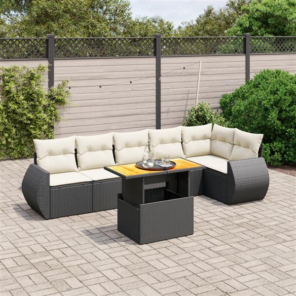 Grote foto vidaxl 7 delige loungeset met kussens poly rattan zwart tuin en terras tuinmeubelen