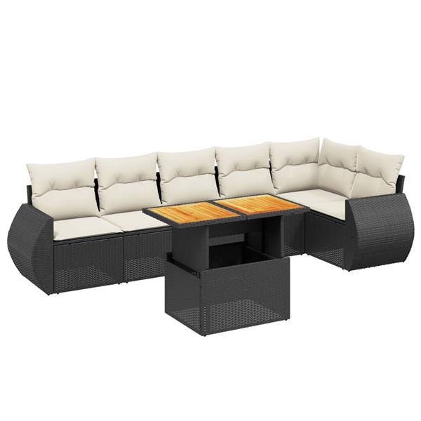 Grote foto vidaxl 7 delige loungeset met kussens poly rattan zwart tuin en terras tuinmeubelen