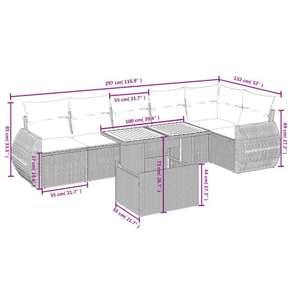 Grote foto vidaxl 7 delige loungeset met kussens poly rattan zwart tuin en terras tuinmeubelen